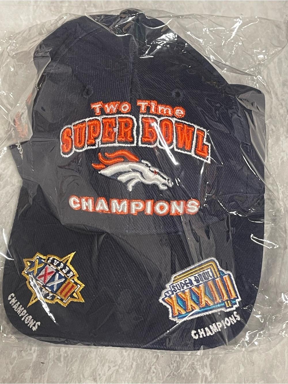 Denver Broncos Super Bowl Hat Mens Blue 1997 1998 Two Time Champion NFL Cap New